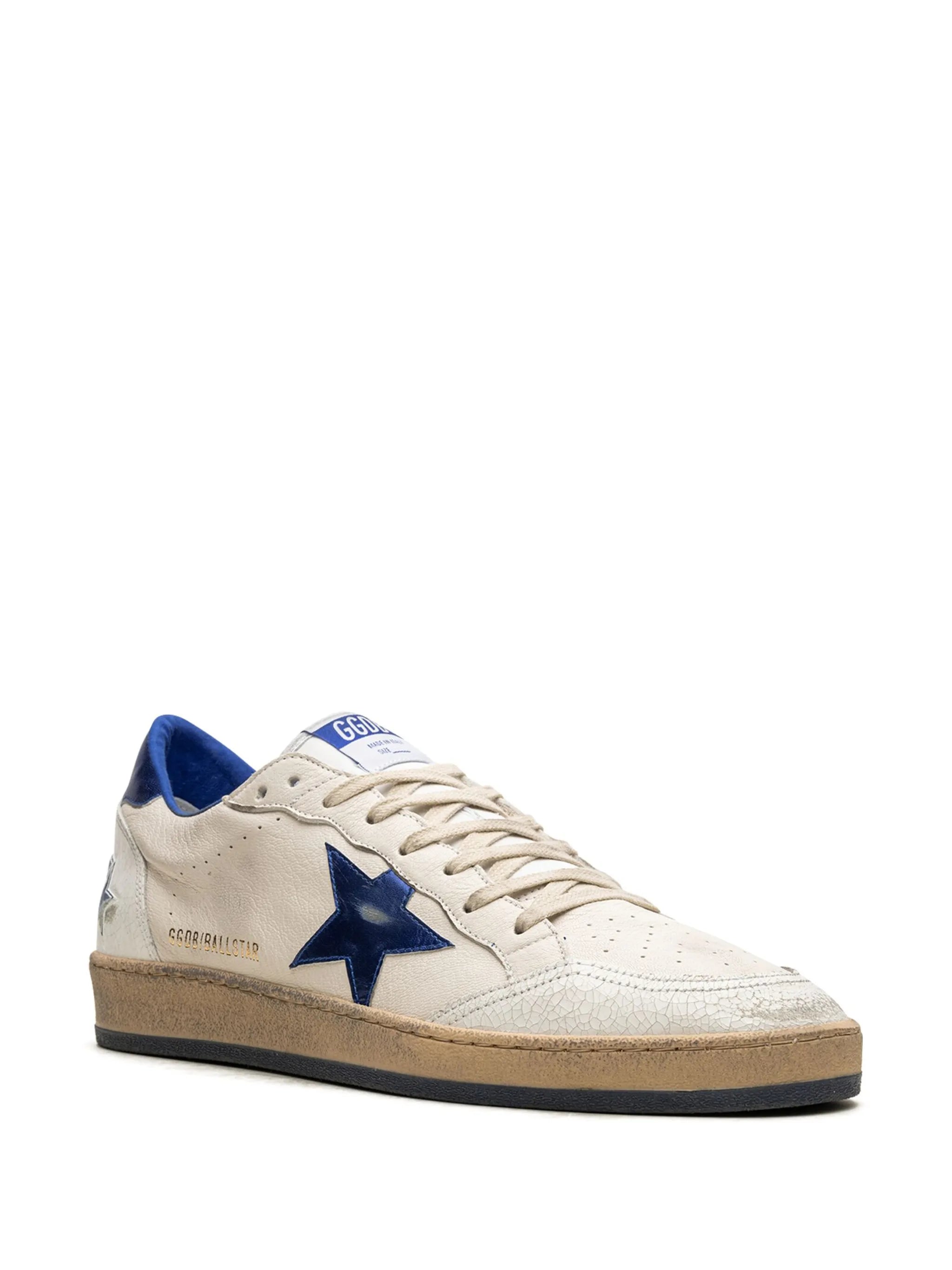 Golden Goose Ball Star Trainers in White Nappa with Blue star and Heels tab