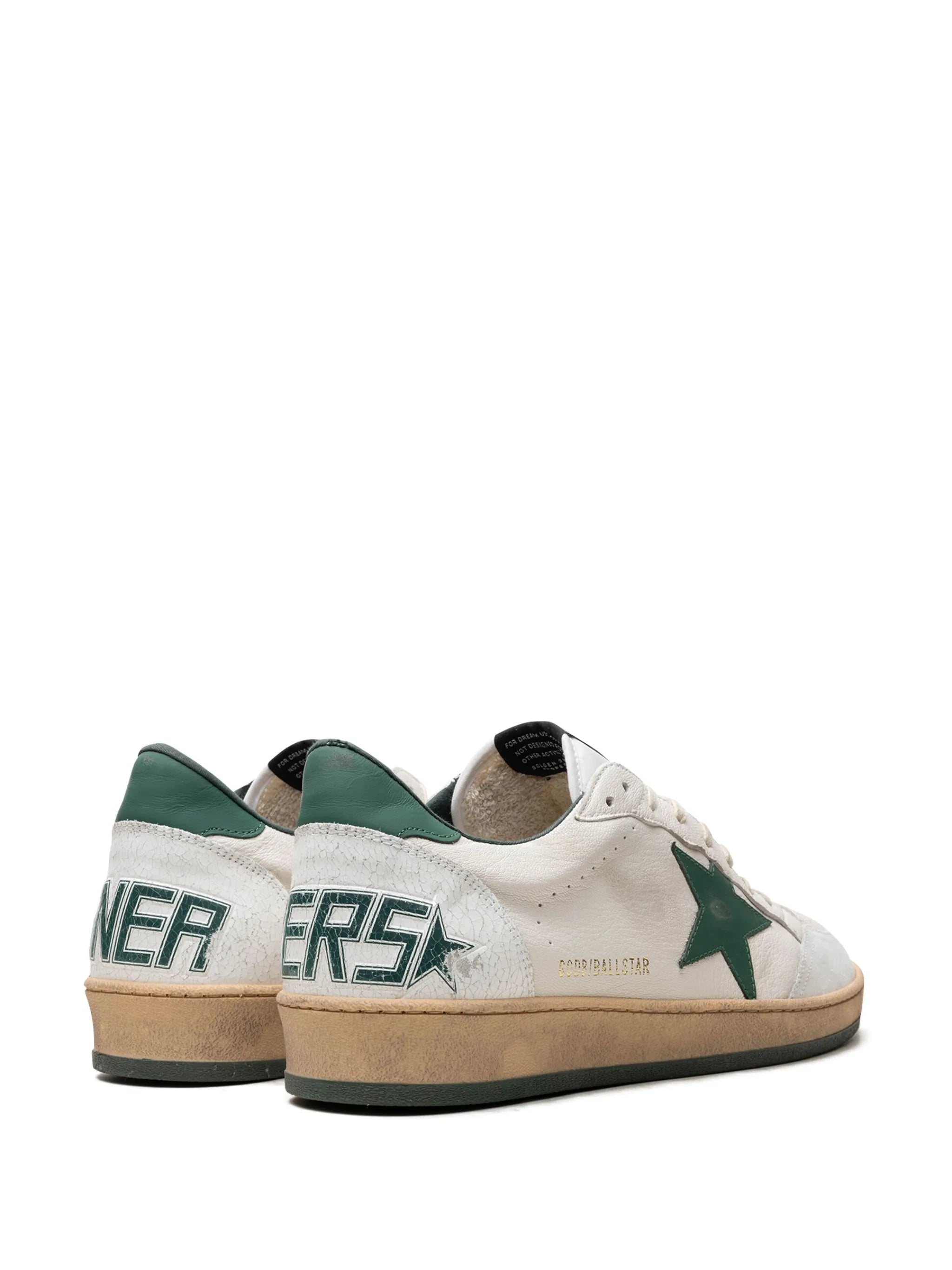 Golden Goose Ball Star Trainers in White Nappa Leather with Green Leather Star and heels tab