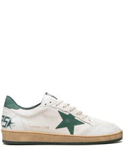 Golden Goose Ball Star Trainers in White Nappa Leather with Green Leather Star and heels tab