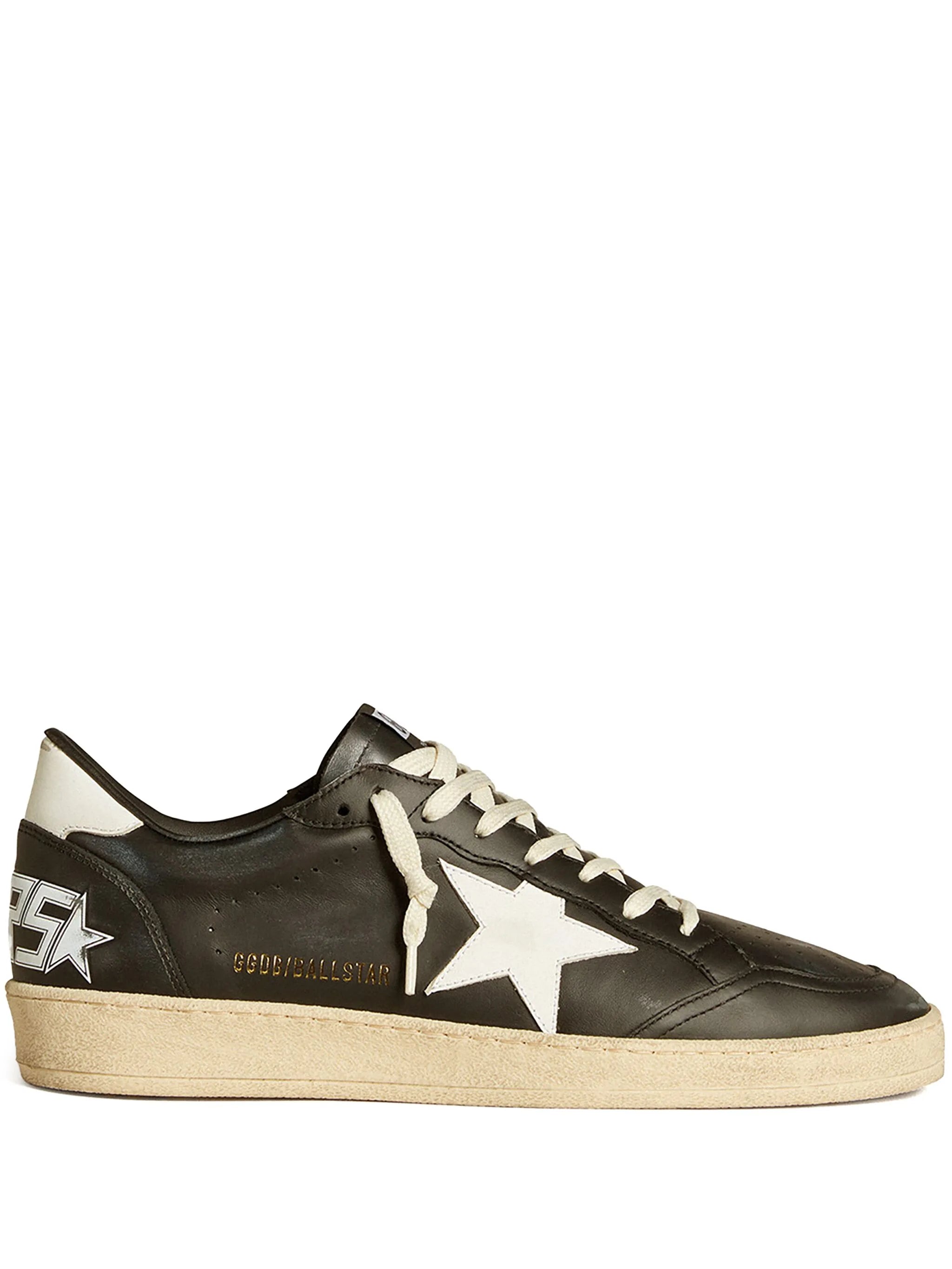 Golden Goose Ball Star Trainers in Black Nappa with White Leather Star and Heels tab