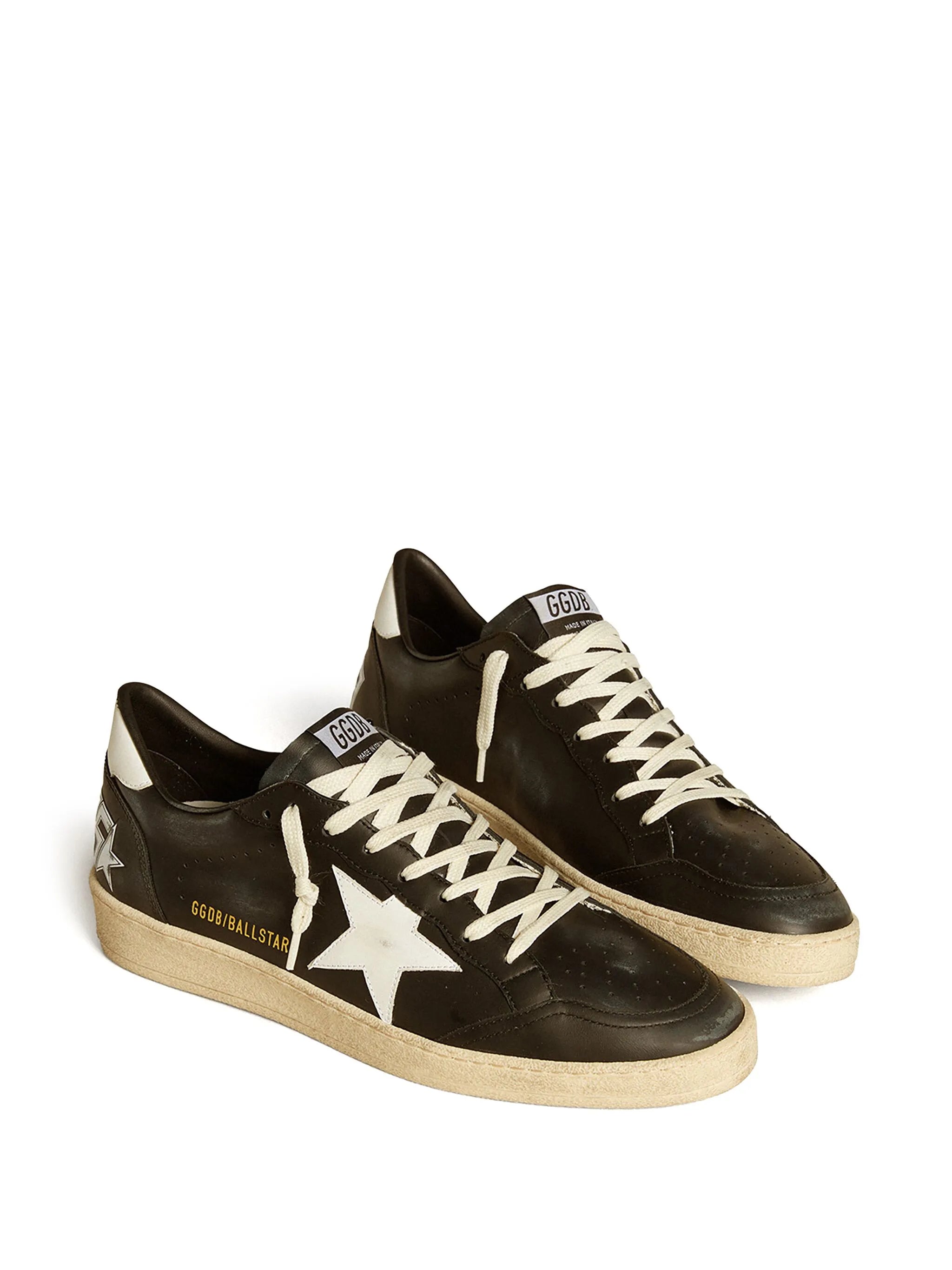 Golden Goose Ball Star Trainers in Black Nappa with White Leather Star and Heels tab