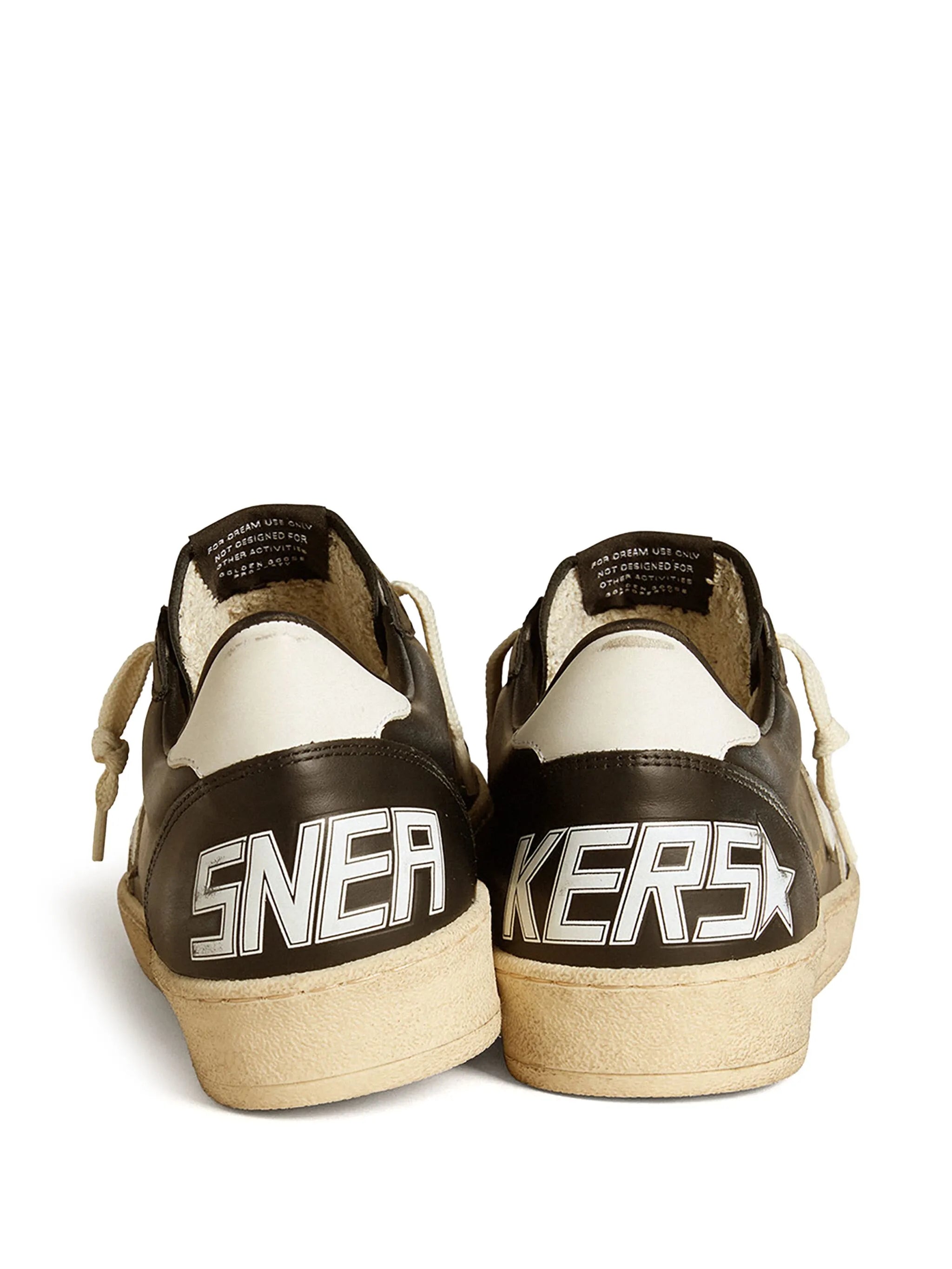 Golden Goose Ball Star Trainers in Black Nappa with White Leather Star and Heels tab
