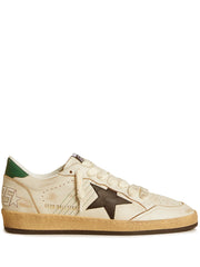 Golden Goose Ball Star Trainers with Black Leather Star and Green Leather Heels Tab