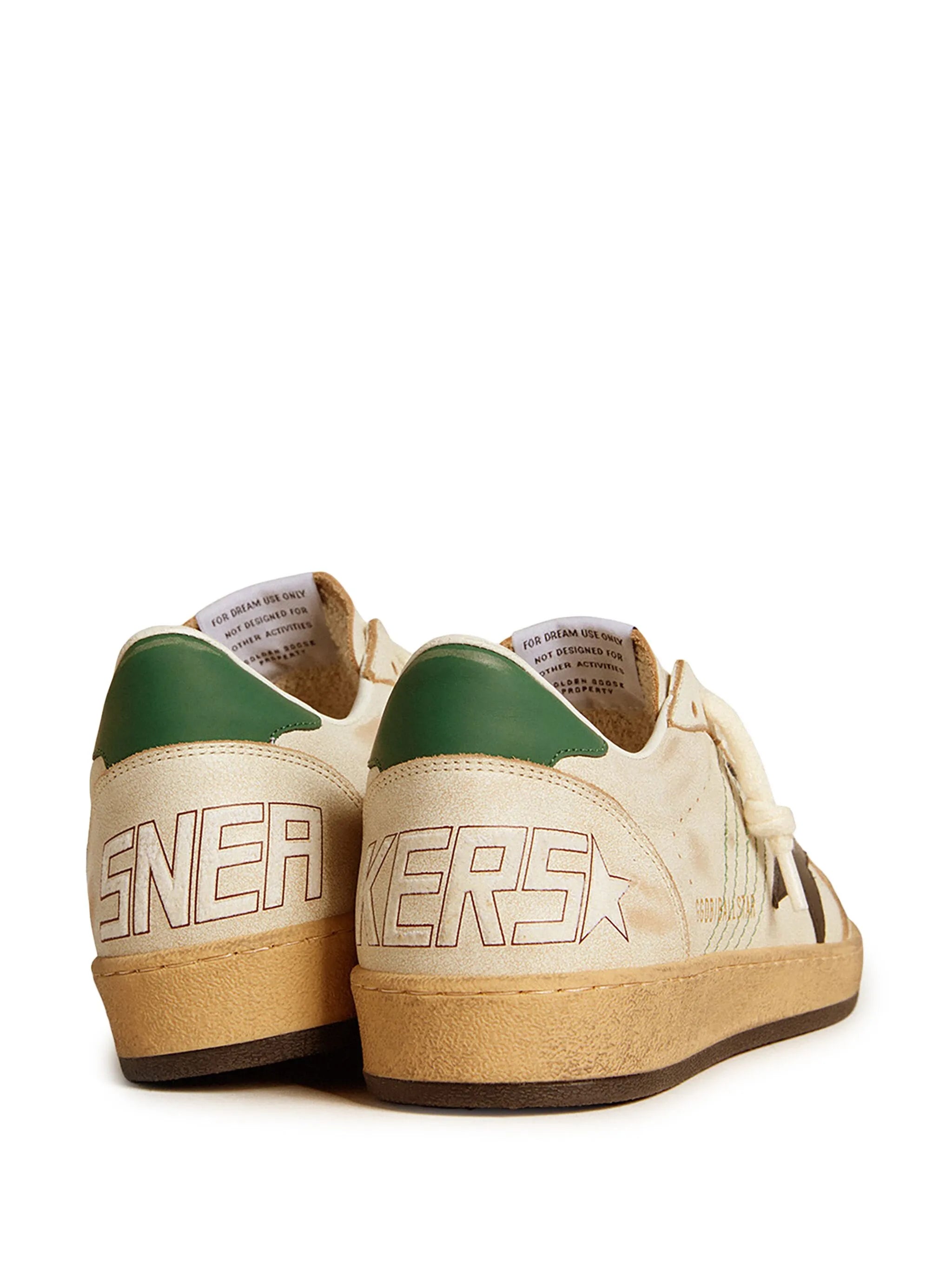 Golden Goose Ball Star Trainers with Black Leather Star and Green Leather Heels Tab