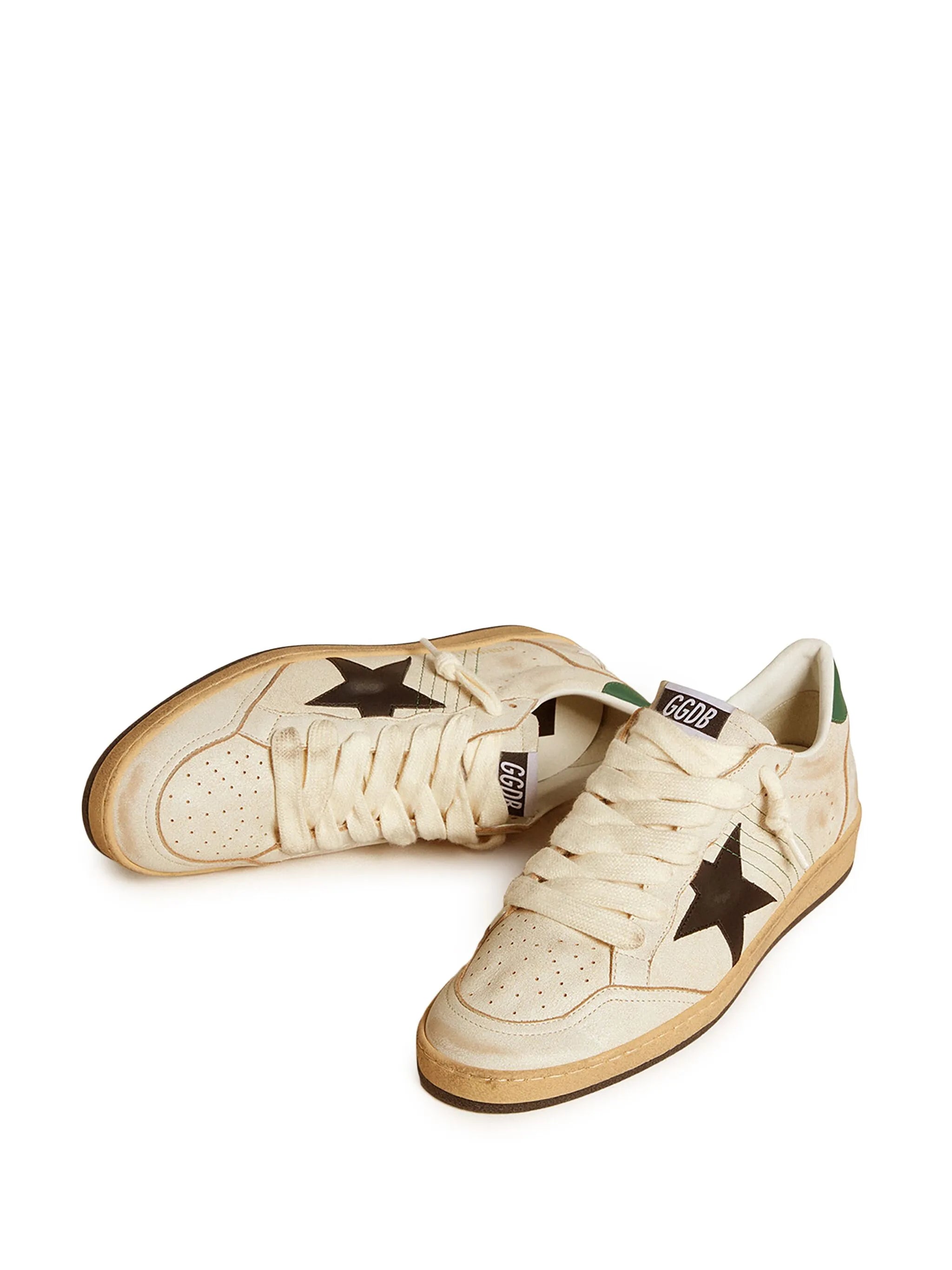 Golden Goose Ball Star Trainers with Black Leather Star and Green Leather Heels Tab