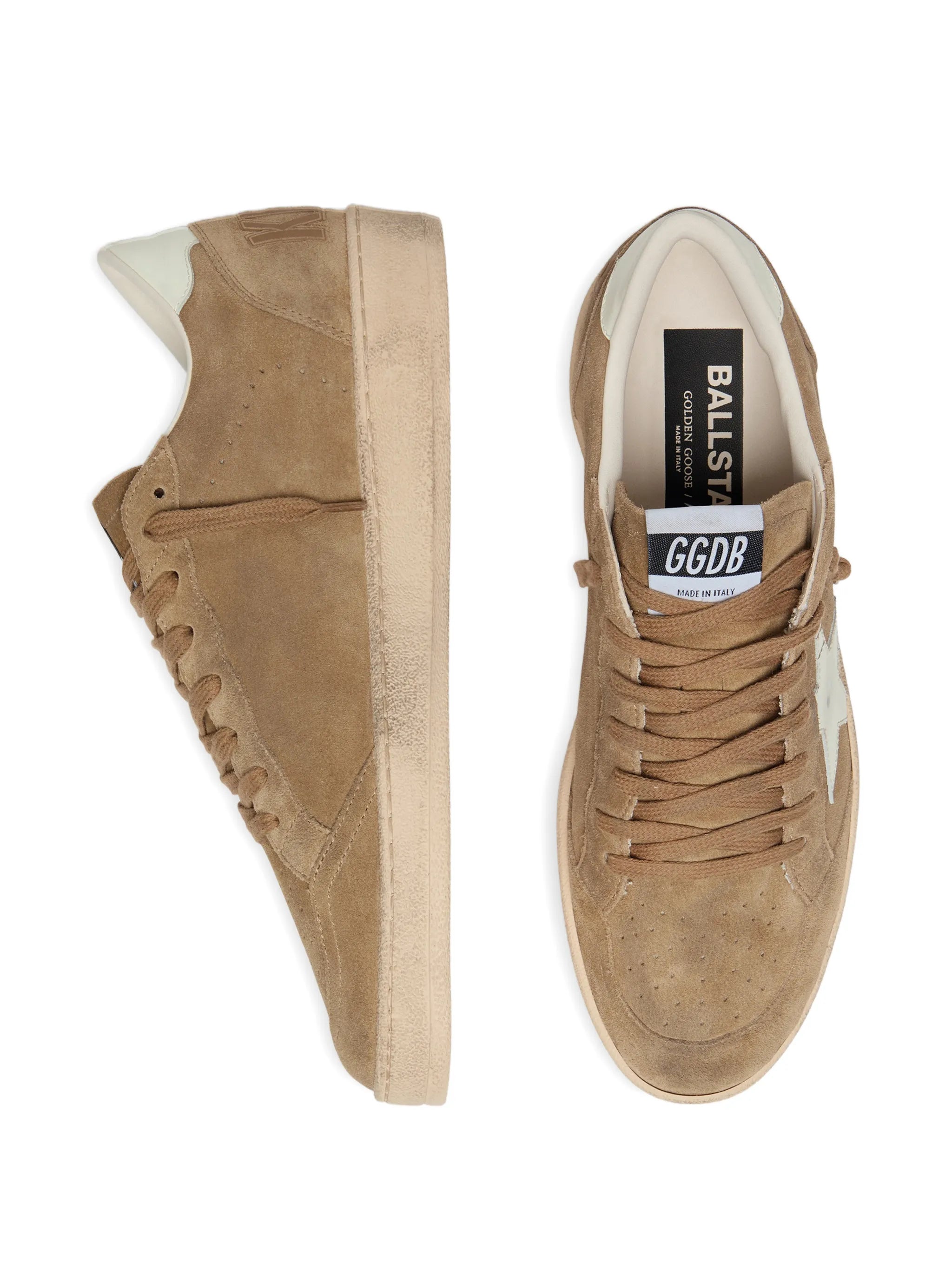 Golden Goose Ball Star in Brown Suede with White Leather Star Sneakers
